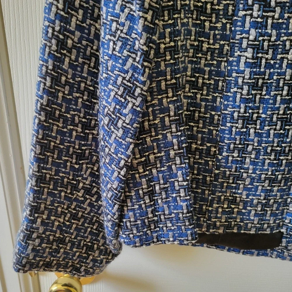 Dressbarn Tweed‎ Blazer Size 18 Blue Black Gray Open Front Pockets Lined
